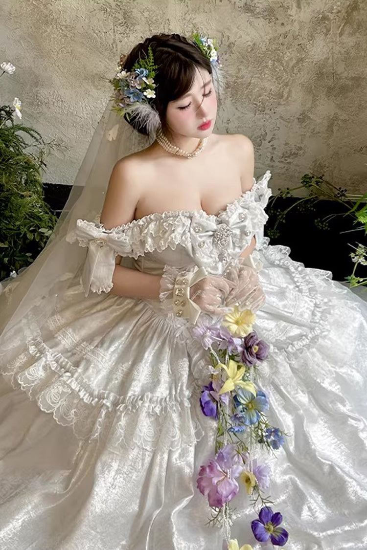 Sleeveless Ruffled Bow Strapless Elegant Lolita Gown