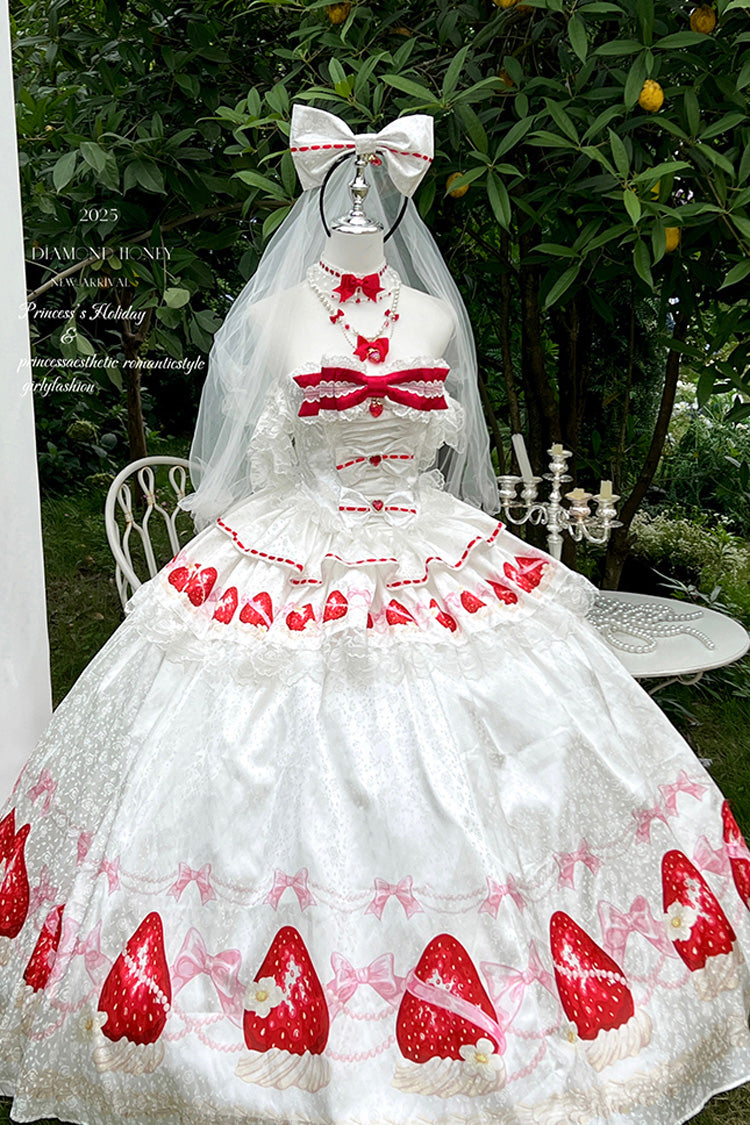 Ivory Off-Shoulder Strawberry Print Dress Set with Ruffles - True Love Strawberry