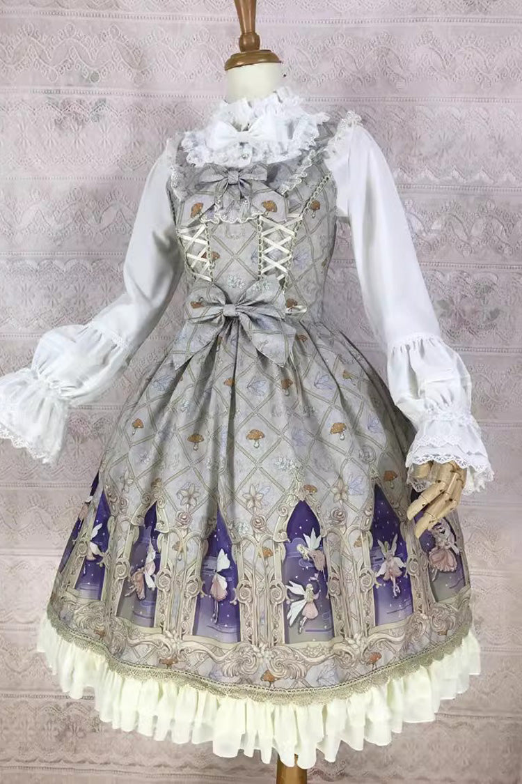 Elf Print JSK Dress with Ruffles, Bowknot, Sweet Lolita Style