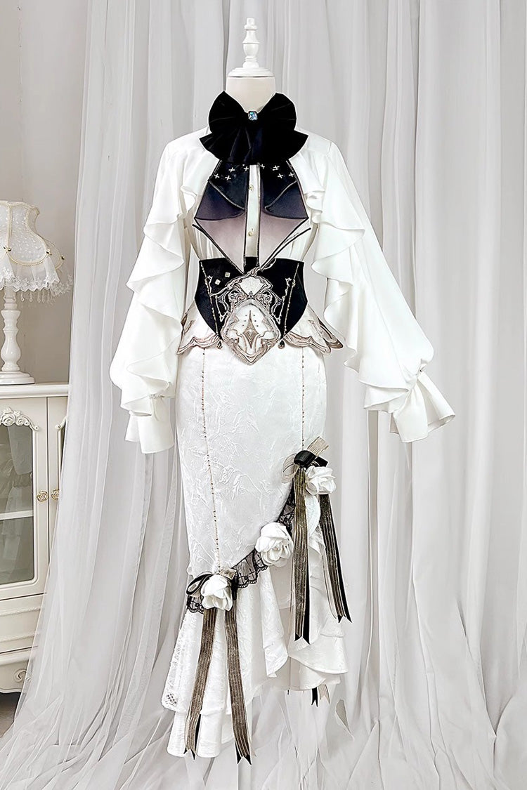 Ivory Jacquard Embroidered Irregular Skirt with Bow - Star Gate