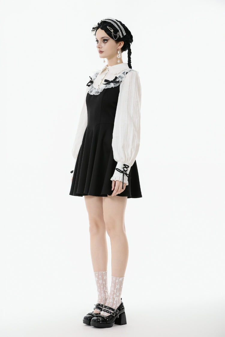 Doll Collar Long Sleeve Lace-Up Faux Two-Piece Gothic Graduation Dress