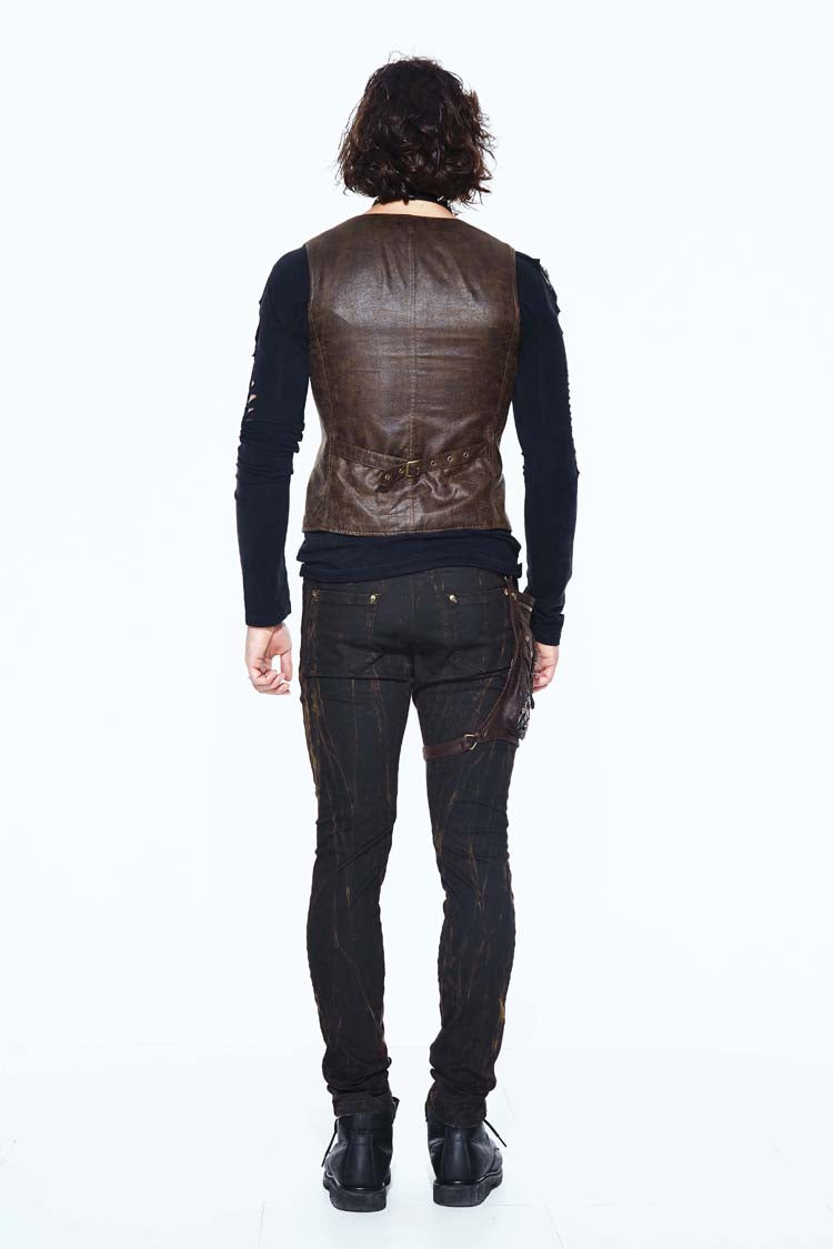 Cocoa Retro Punk Waistcoat with Clasp Back and Belt Loops