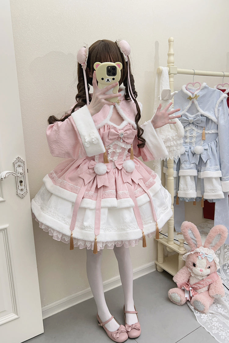 Sweet Two-Piece Dress with Ruffle Sleeves in Pink