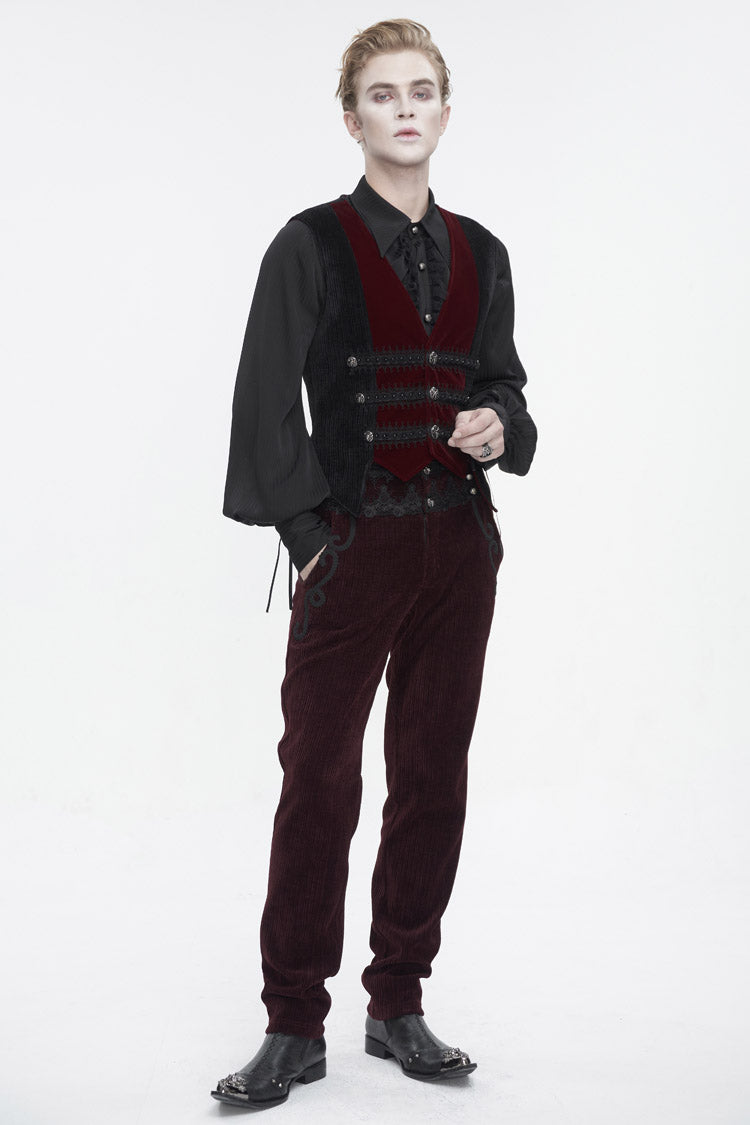 Crimson & Noir Velvet & Corduroy Patchwork Irregular Waistcoat for Men