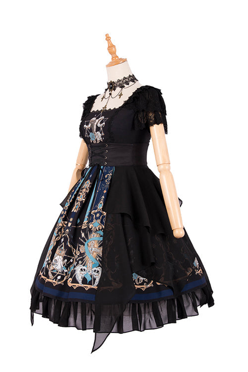 God Redemption Print Short Sleeve Gothic Lolita Dress with Lace