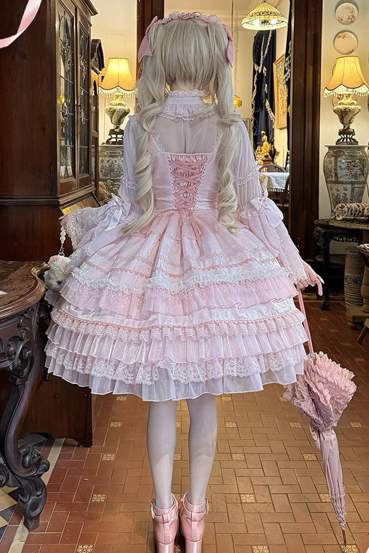 Pink Multi-Layered Ruffled Bow Lace Sweet Gorgeous JSK - Little Lovetine
