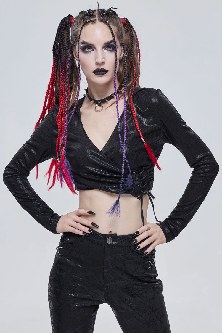 Punk Tee with Rope Details and Vertical Texture for Women