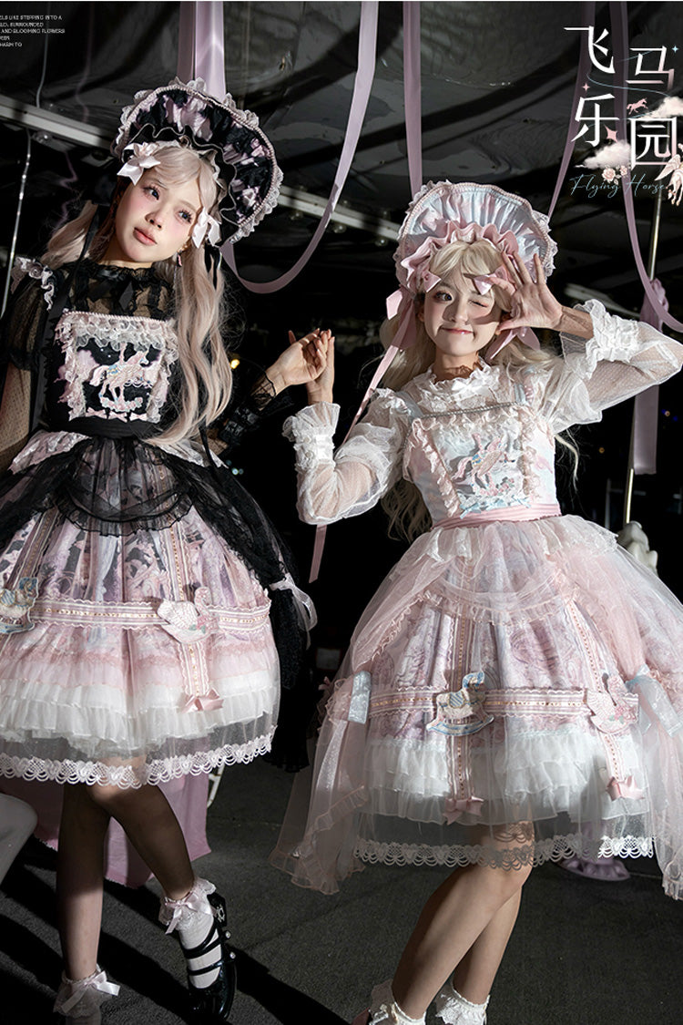 Pink Blue Multi Print Ruffle Bow Lace Sweet Gorgeous Lolita Jsk Dress