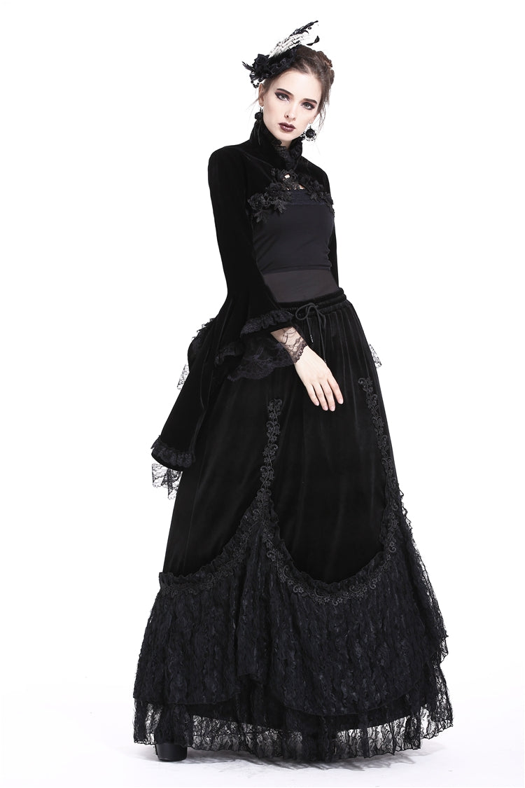 Multi-Layered Long Trumpet Sleeve Rosette Velour Gothic Bolero for Women Lace