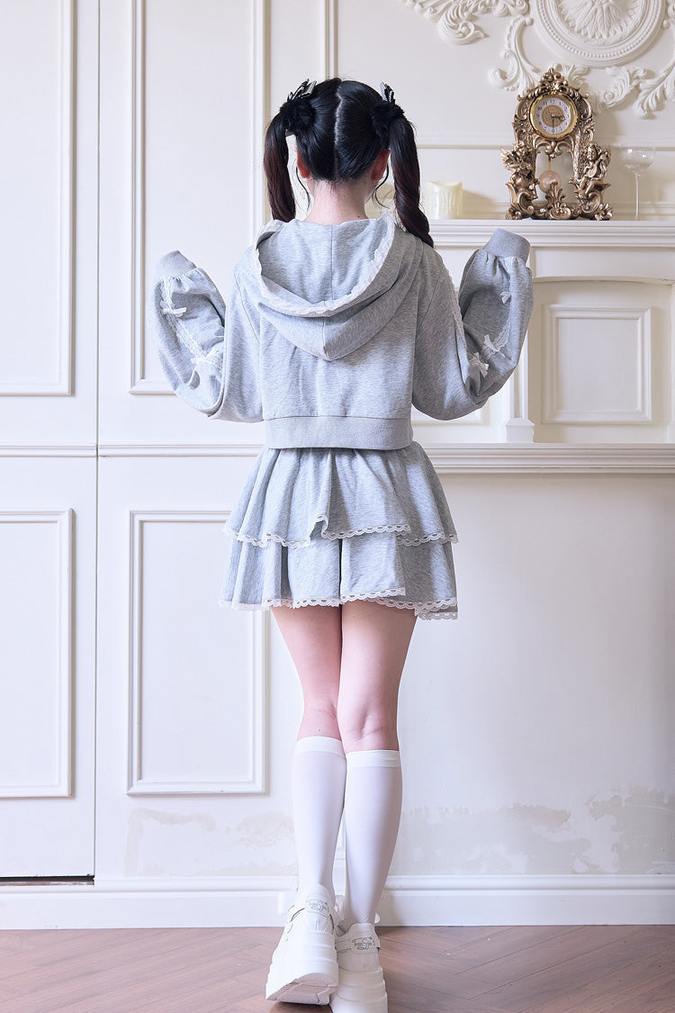 Hooded Bow Lace Hoodie & Skirt - Jirai Kei Set