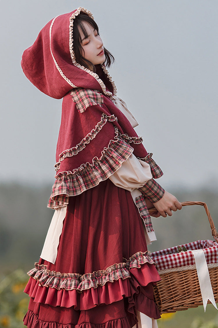 Red Riding Hood Ruffle Sweet Lolita Gown with Long Sleeves