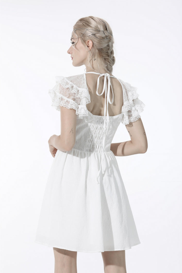 White Layered Lace Square Collar Strappy Gothic Mini Dress