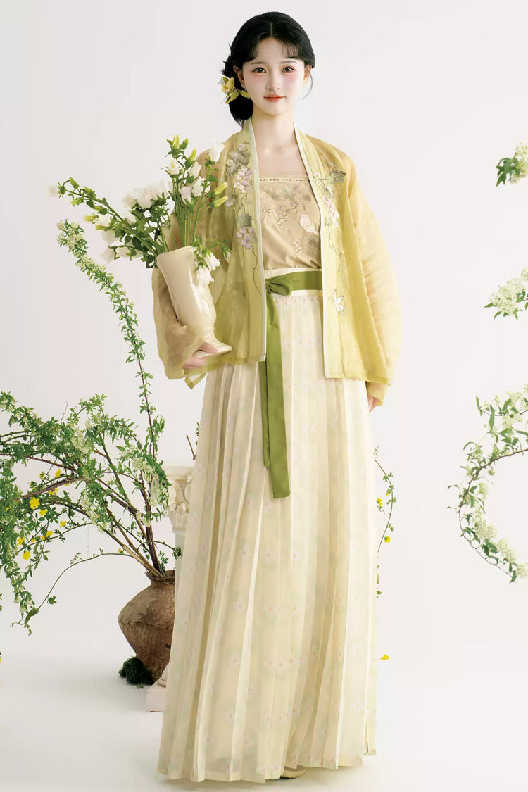 Green Apricot Embroidered High-Waist Hanfu Set