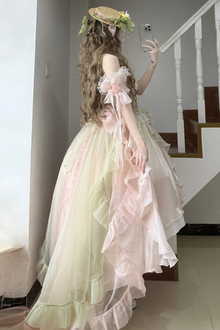 Irregular Bowknot JSK Dress in Pink and Green