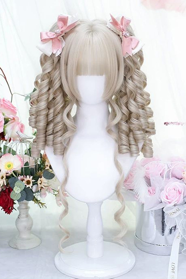 Bleached Walnut Blonde Sweet Lolita Roman Curls Pigtails Wig Set