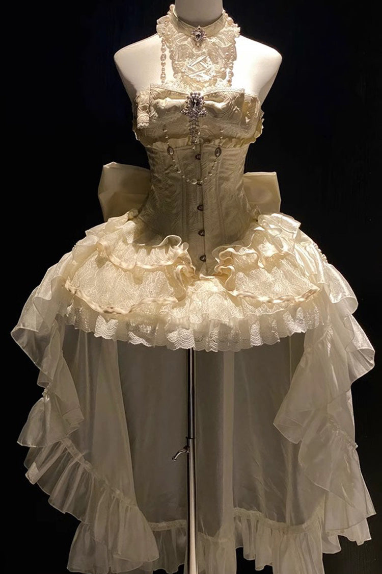 Ivory Halter Ruffled Bow Lace Princess Lolita Gown