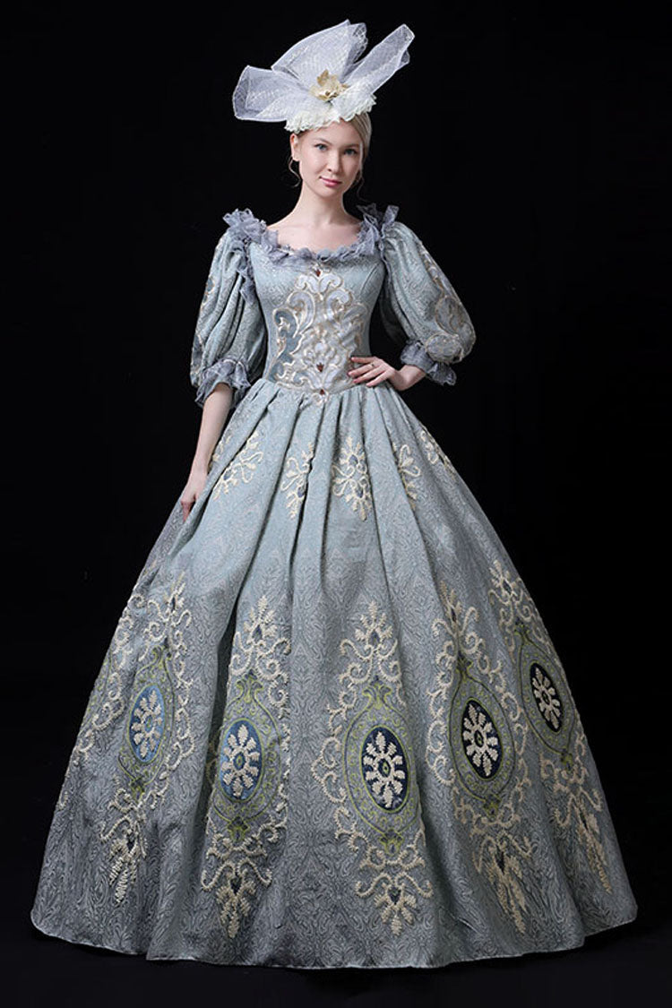 Azure Boat Neck Half Sleeves High-Waist Hollow Embroidery Floral Victorian Lolita Evening Gown