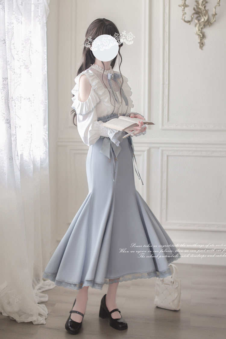 Navy Slim-Fit Sweet Lolita Fishtail Dress with Bowknot Accents