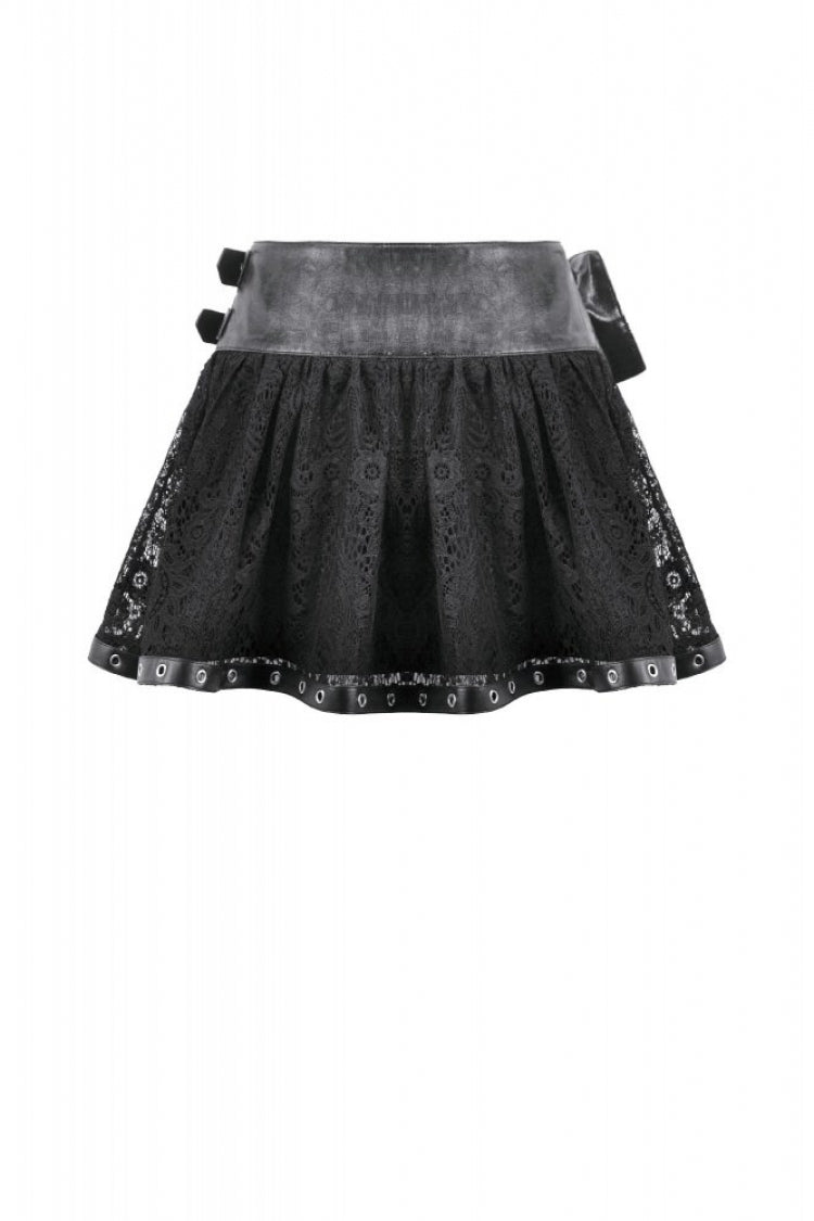 Gothic Mini Skirt with Chain Eyelet Buckled Straps Lace