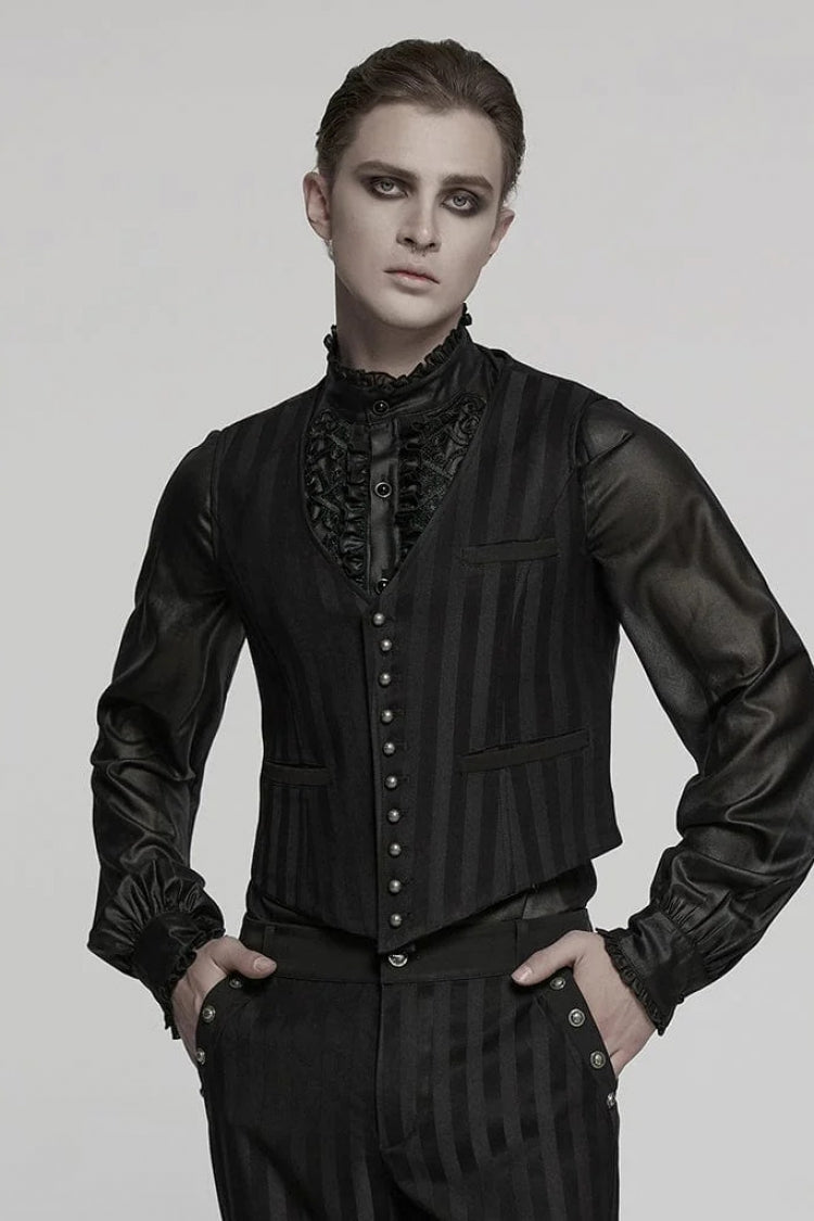 Striped Sleeveless Punk Vest with Buckle