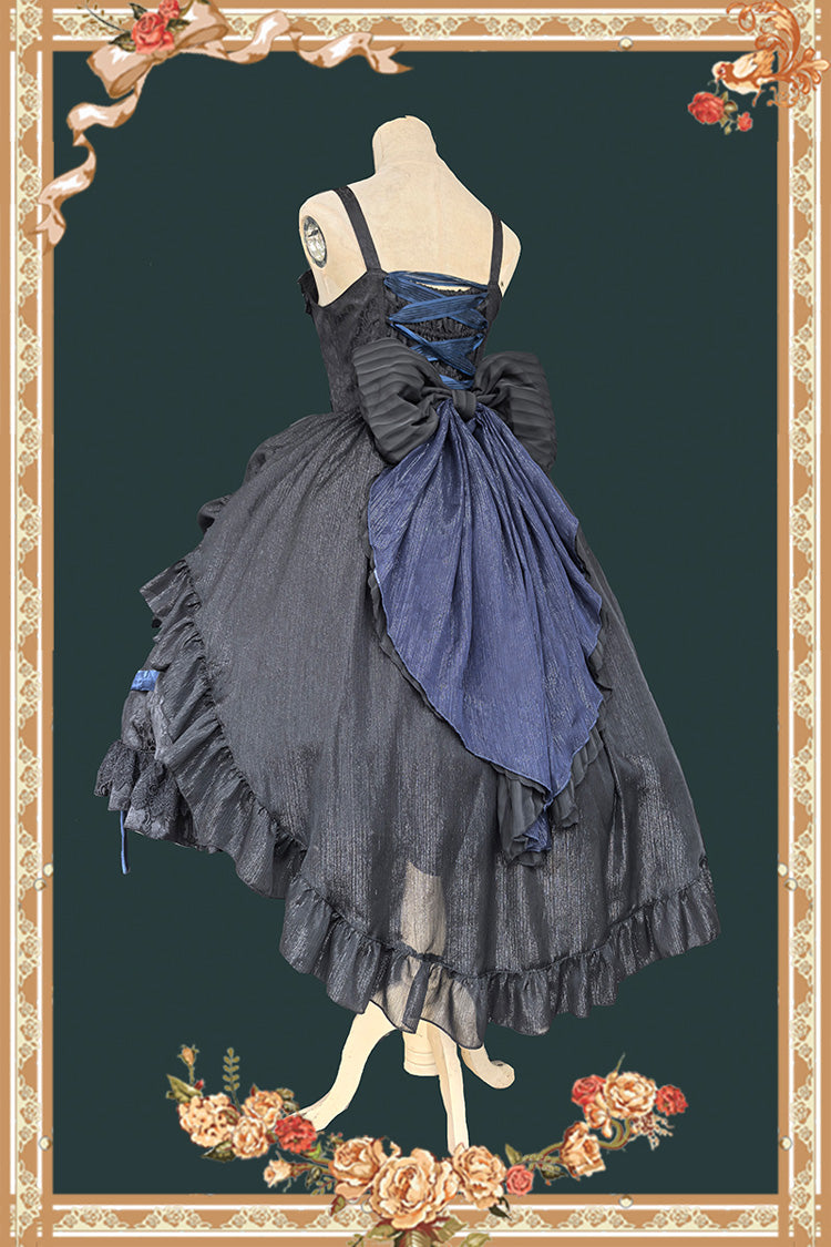 Sleeveless Printed Ruffled Bow Lace-Up Gothic Elegant Jsk Dress - Two Colors