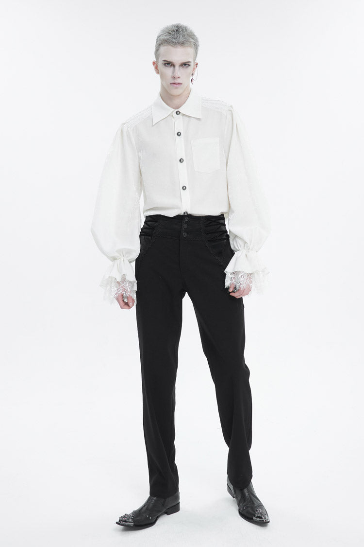 Embellished High Waisted Gothic Pants for Men with Lace Trim