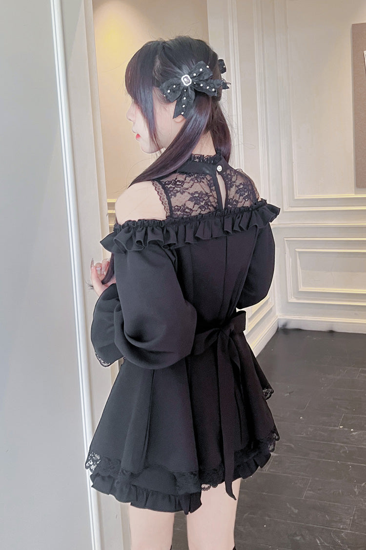 Halterneck Ruffle Bow Dress & Shorts - Jirai Kei Ensemble
