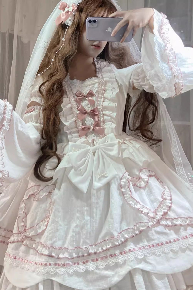 Ivory Bridal Bow Stitched Sleeve Sweet Lolita Gown - Pure Love Story