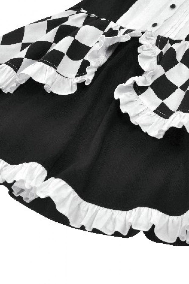 Black/White Puff Sleeve Lolita Dress with Point Collar