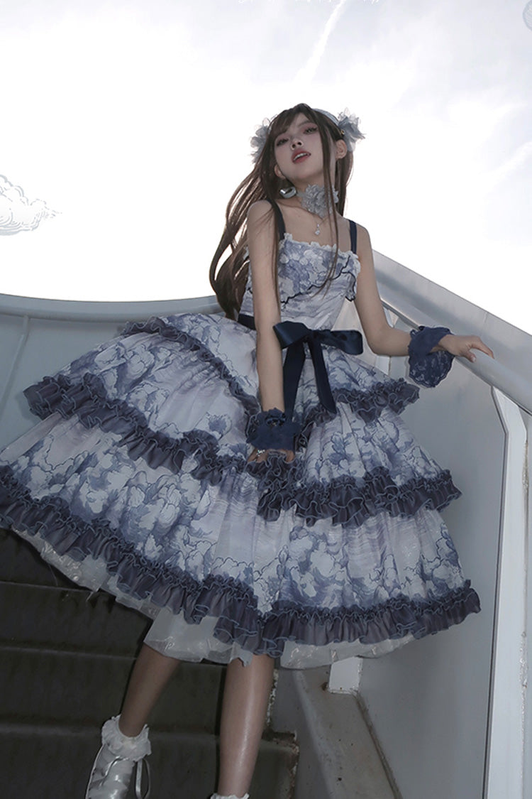 Multi-Color Cumulonimbus Printed Sweet Lolita JSK Dress - Multi-Layer Ruffled