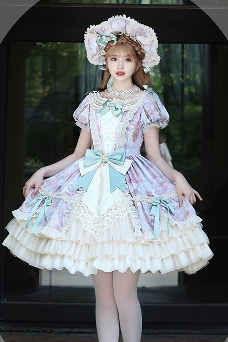 Angel Heart Sky Oil Painting Printed Bow Cardigan Sweet Lolita Dress - Multi-Color
