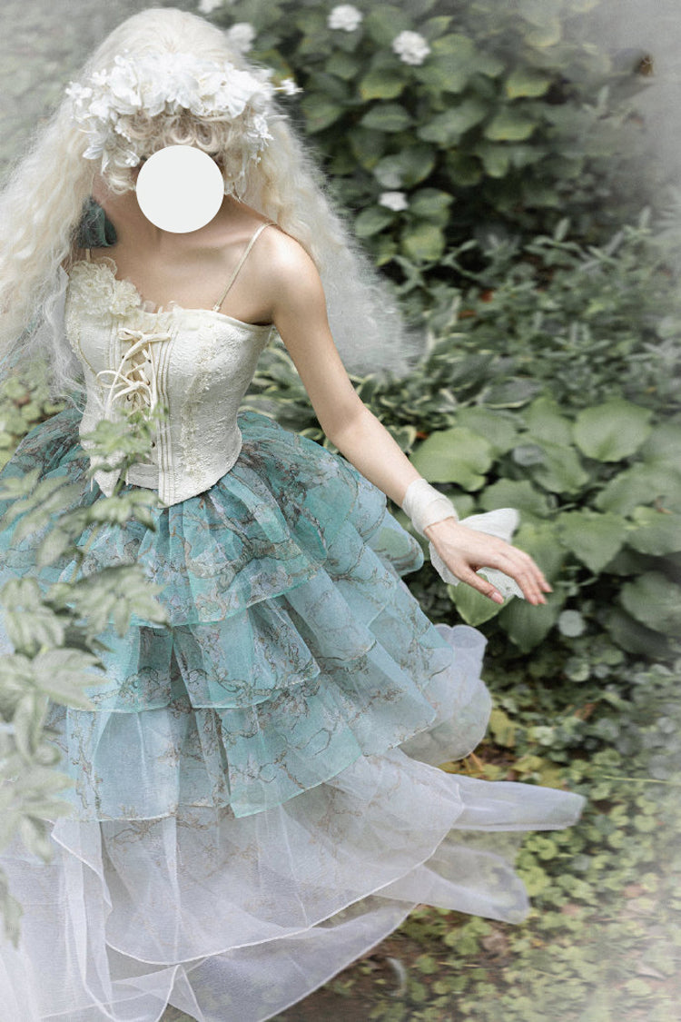Emerald Gradient Multi-Layer Print Sweet Skirt