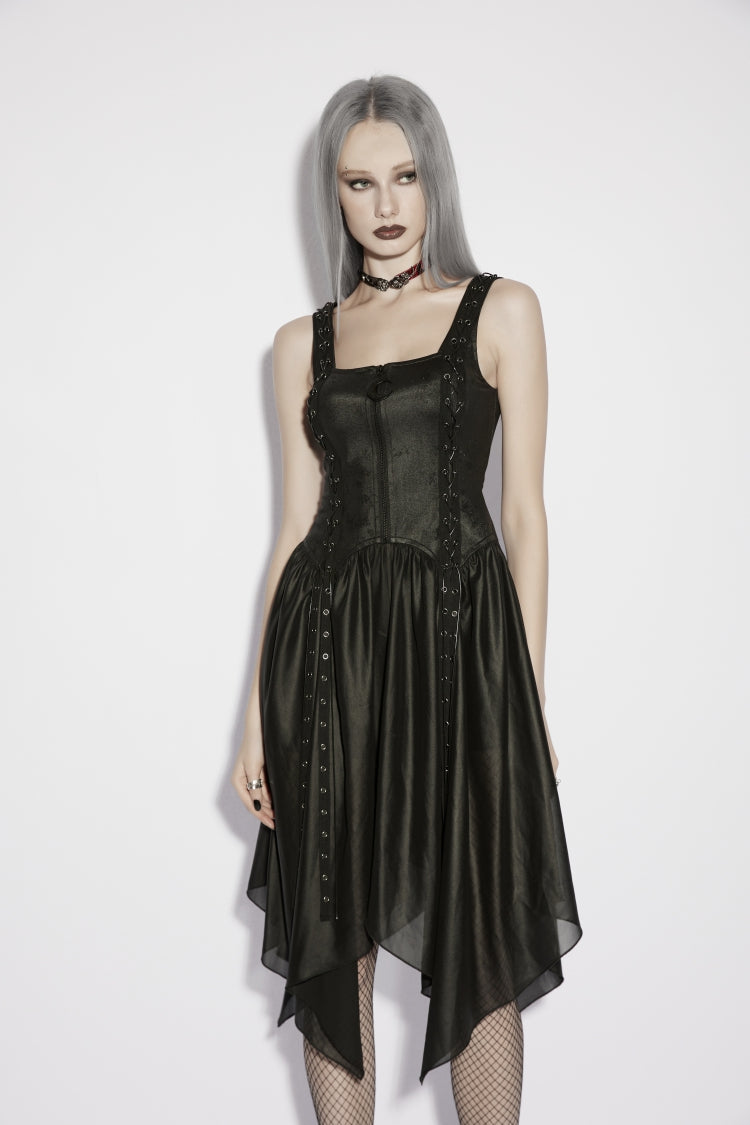 Off Shoulder Slim Irregular Zippered Eyelet Punk College Style Dress
