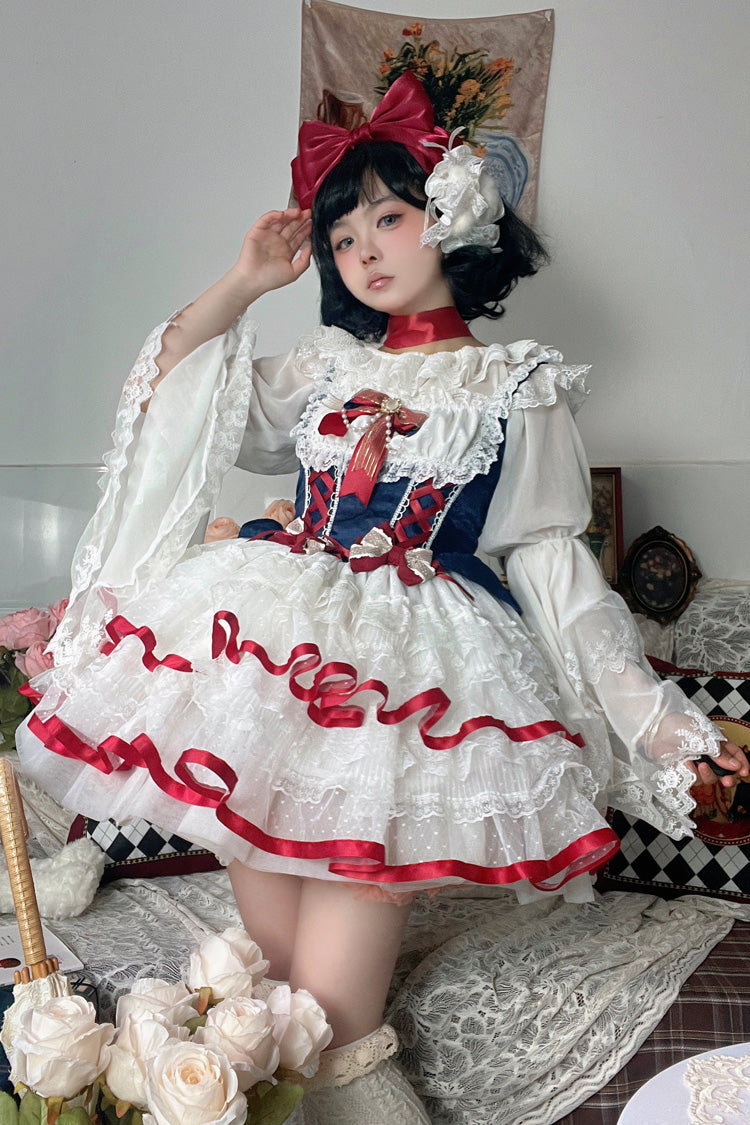 Snow White Ruffle Bow Lace Sweet Lolita JSK Dress, Two Versions