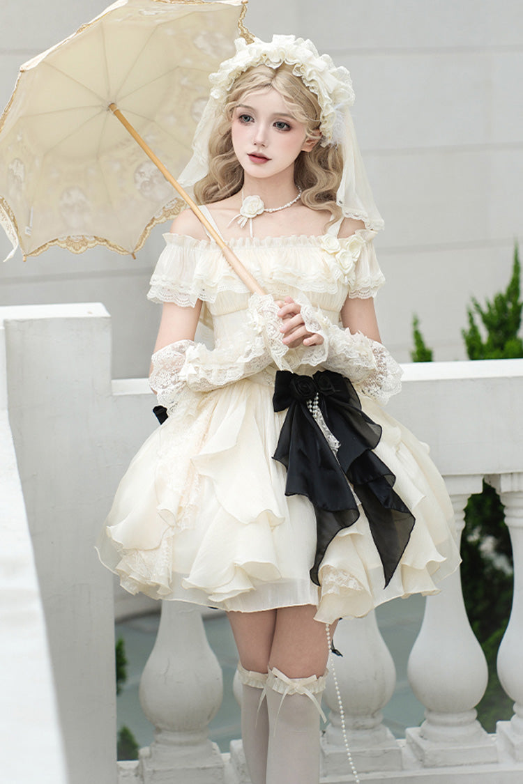 Cream Moonlight Variations Sleeveless Lace-Up Frilled Sweet Lolita Short JSK Dress