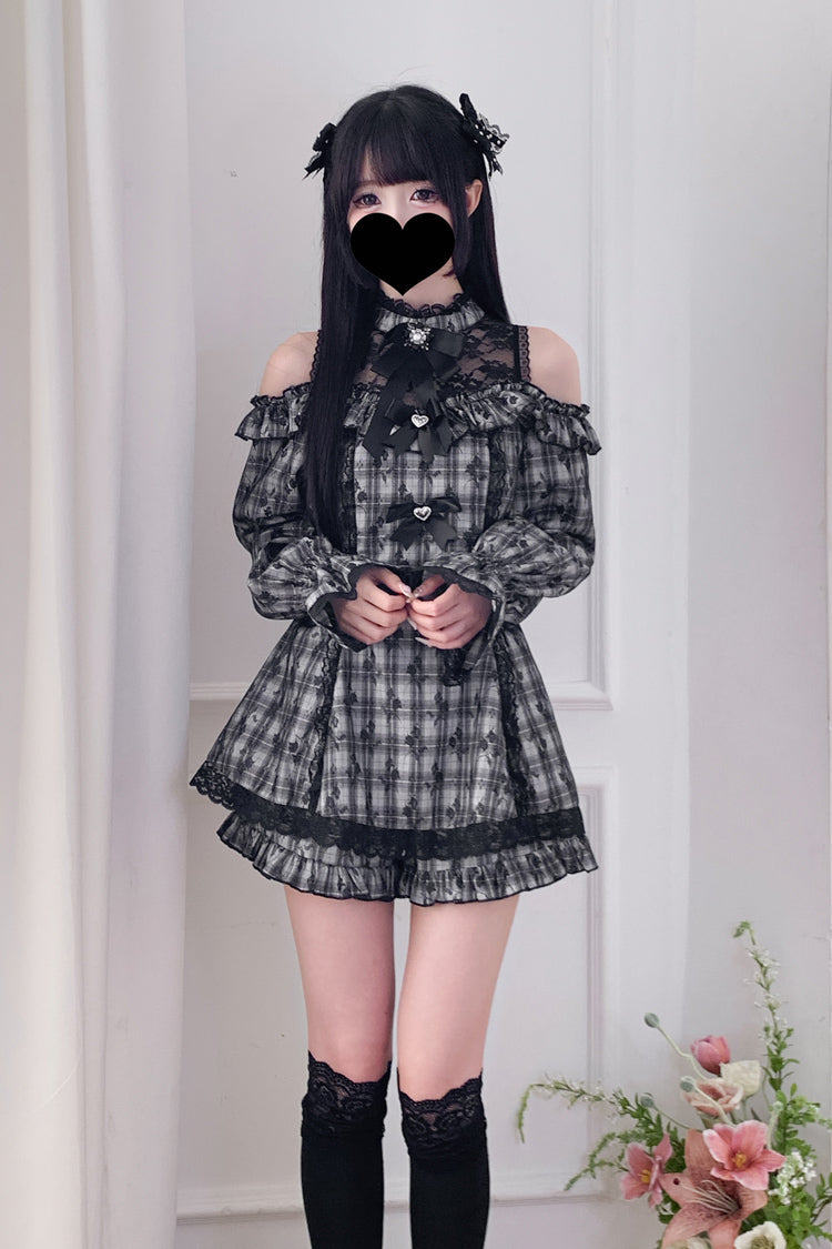 Halterneck Ruffle Bow Dress & Shorts - Jirai Kei Ensemble