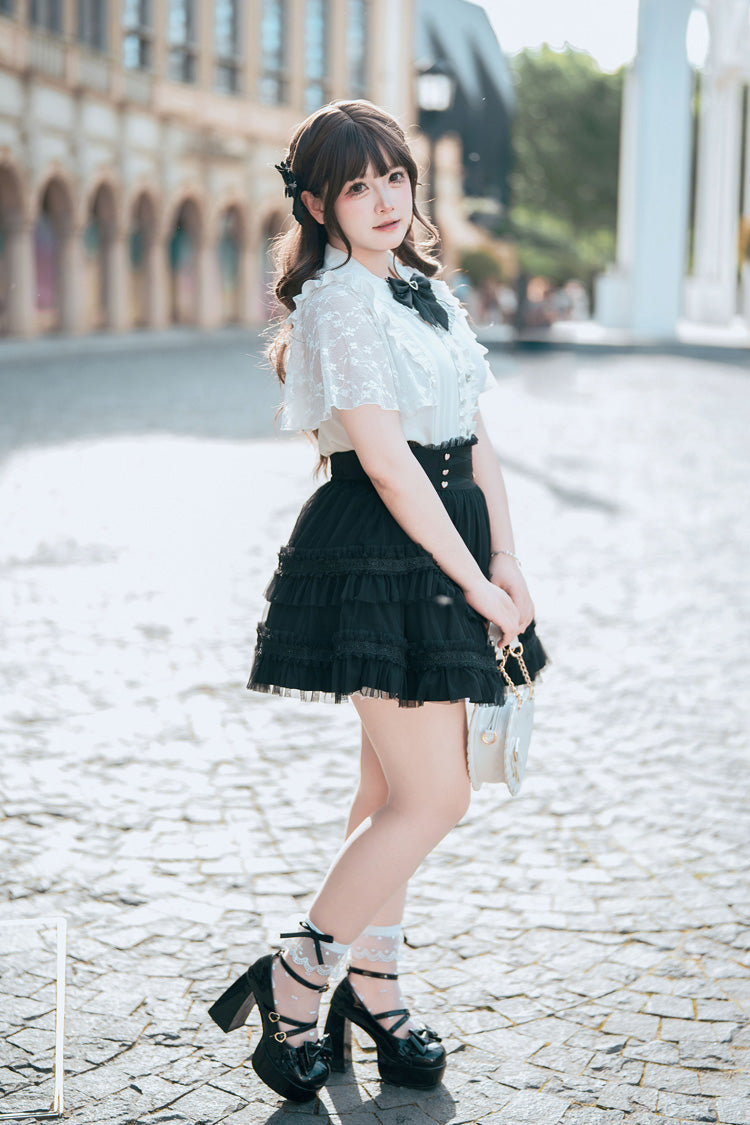 Velvet Bunny Double-Layered Ruffled Lace Sailor Collar Plus-Size Two-Piece