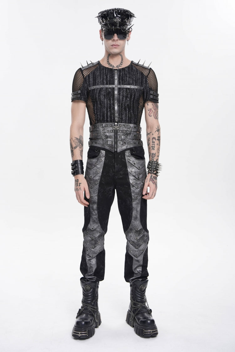 Studded Zippered Eyelet Punk Belt, Black Layered