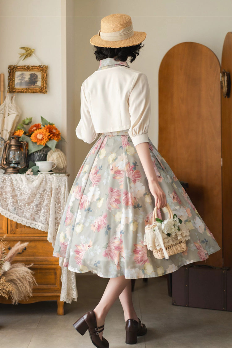 V Collar Printed Vintage Dress - Afternoon Forest