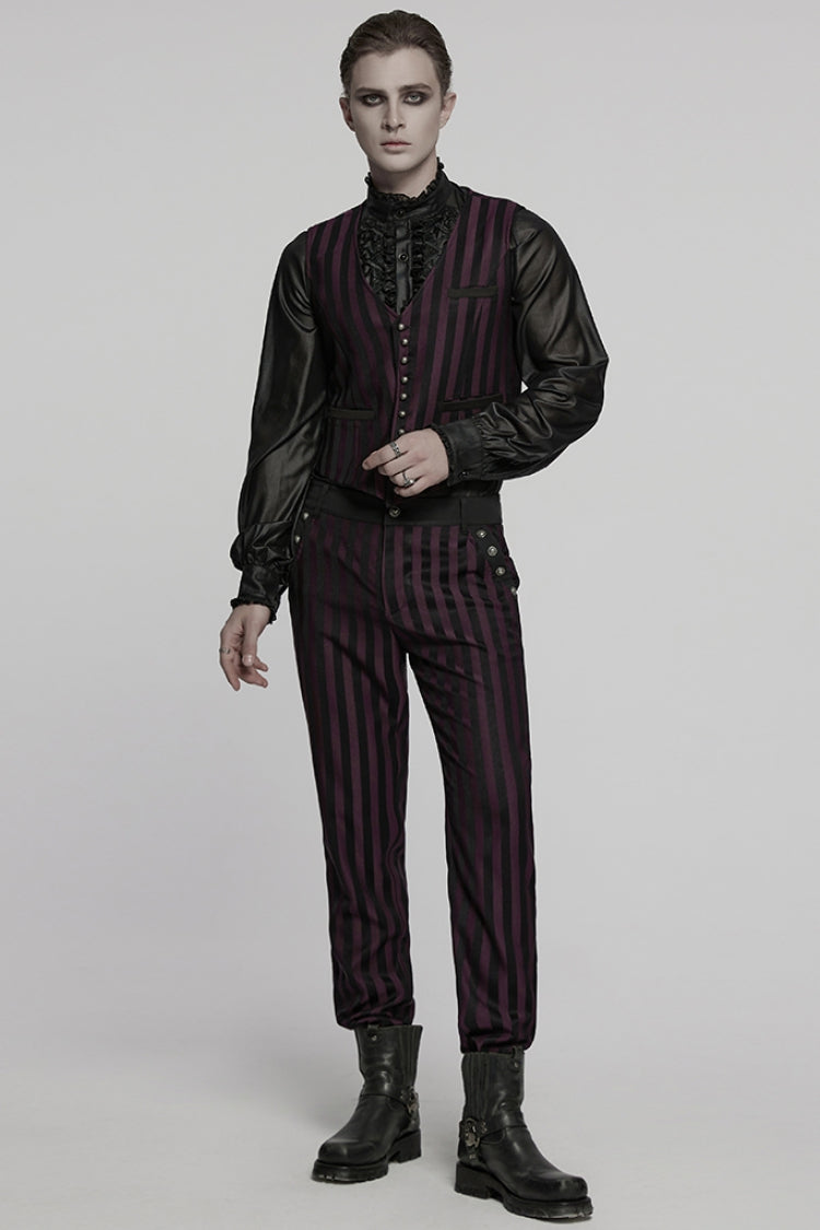 Crimson & Noir Striped High-Rise Gothic Trousers for Men