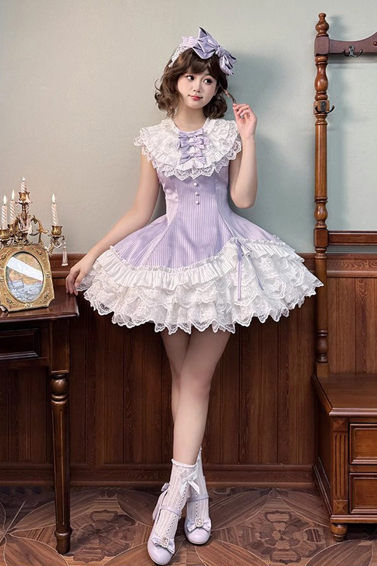 Violet Miss Tsundere Sleeveless Asymmetric Ruffled Bow Lace Princess Dress