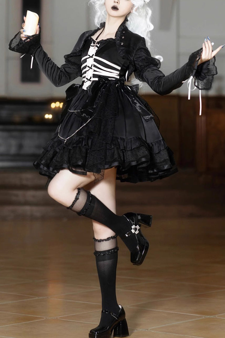 Black Multi-Layer Ruffled Gothic JSK Dress - Elegant Princess