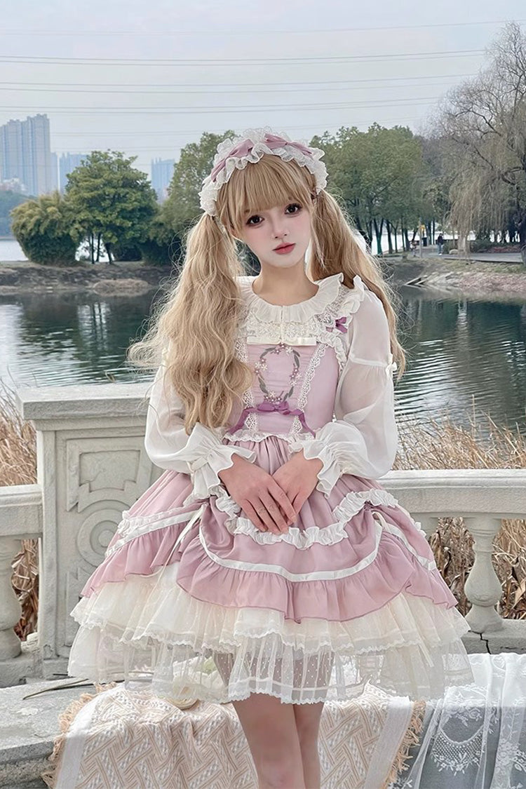 Pink Dancing Light Ruffle Embroidered Lace Lolita Dress