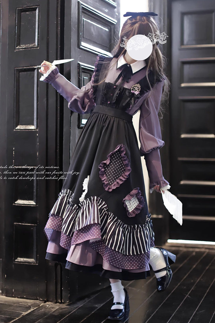Black Stripe Print Bow Asymmetric Sweet Jumper - Witch Academy