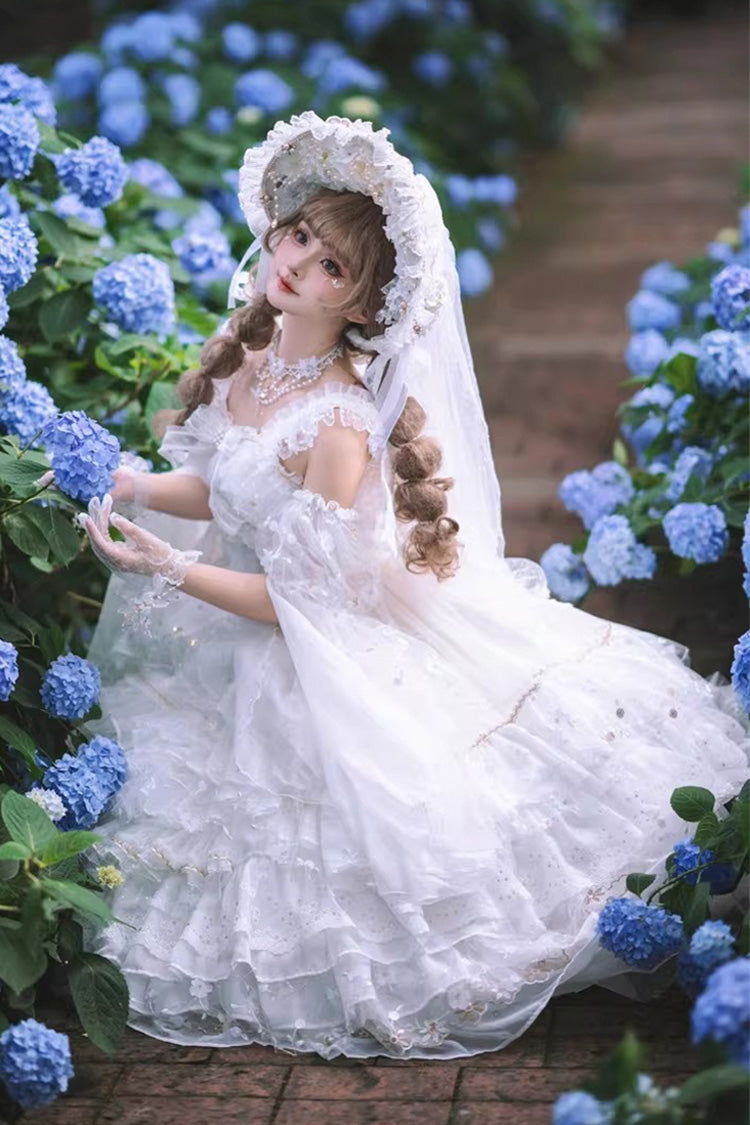 Ivory Gothic JSK with Multiple Ruffled Layers and Bow - Dreamy Waltz