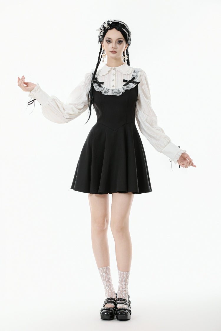 Doll Collar Long Sleeve Lace-Up Faux Two-Piece Gothic Graduation Dress