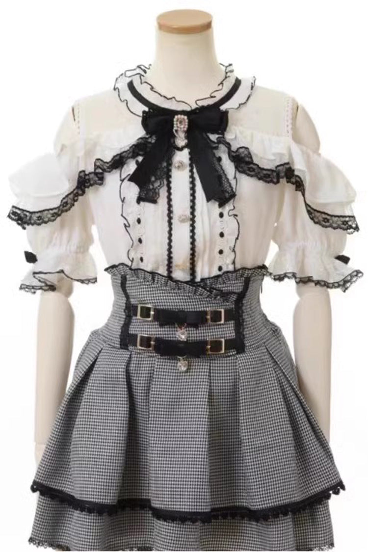 Jirai Kei Slim Skirt with Double Bows and Ruffles, 3 Colors