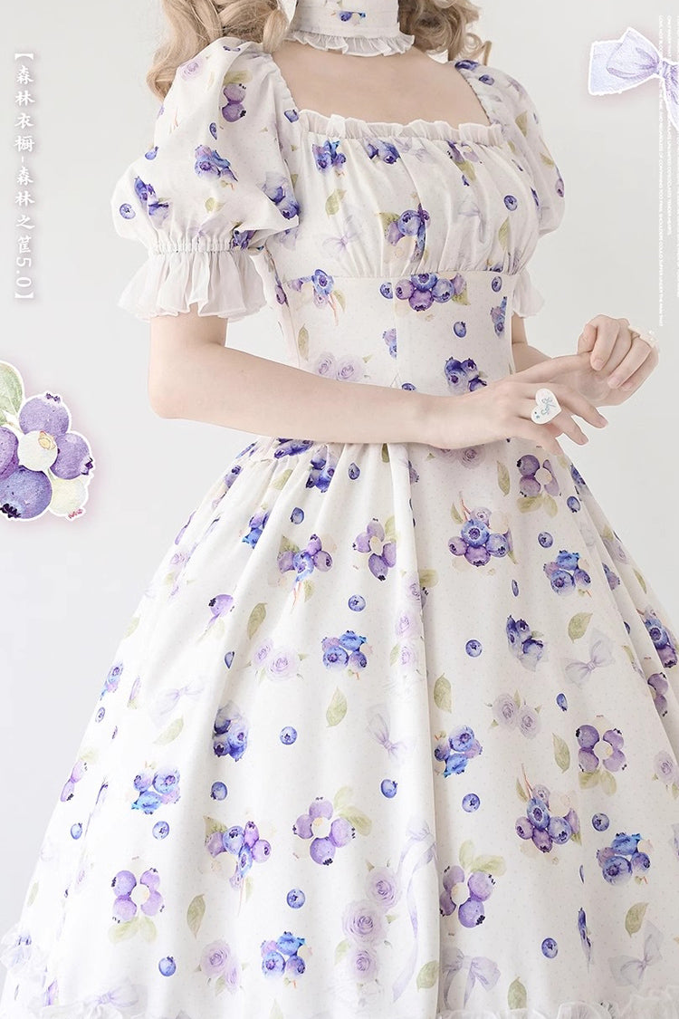 Forest Basket Printed Ruffled Lace Sweet Elegant Dress