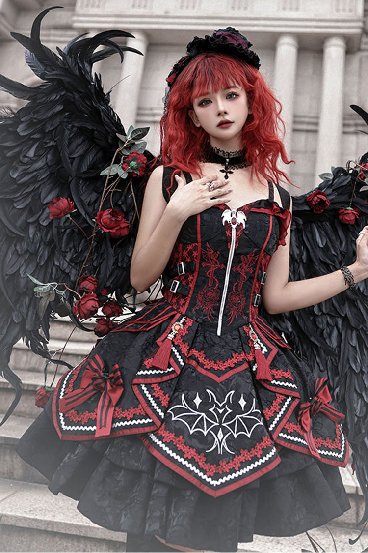Black Red Bat Print Ruffle Cardigan Gothic Lolita Jsk Dress