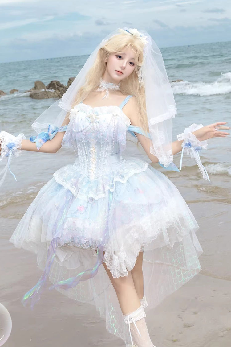 Mermaid's Tears Sleeveless Ombre Print Pearl JSK Set - Sea Blue